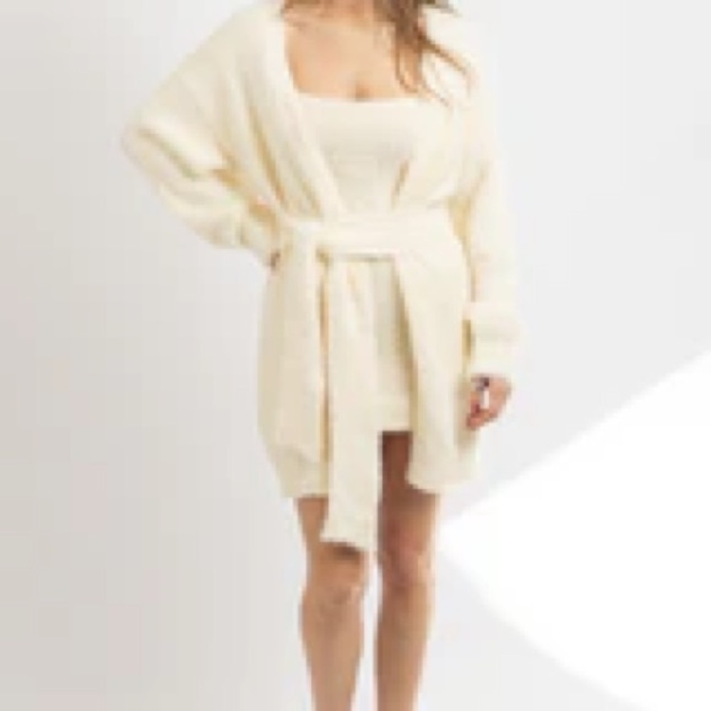 Cozy Ivory Knit Cardigan and Mini Dress SET Size Small NWT